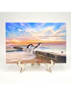 4x6 Penguin Fantasy Ocean Landscape Watercolor Oil Painting Art Print